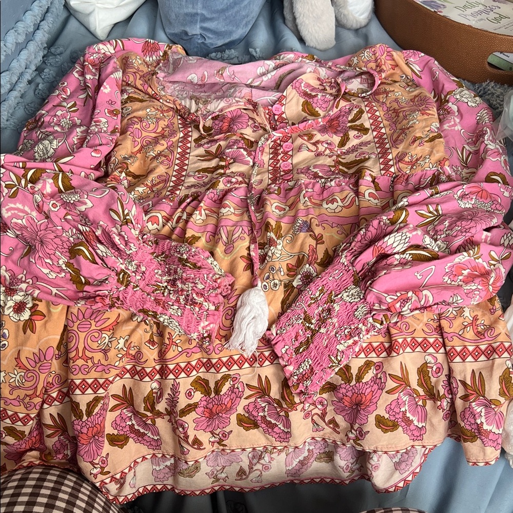 Floral Pink and Orange Women's Blouse